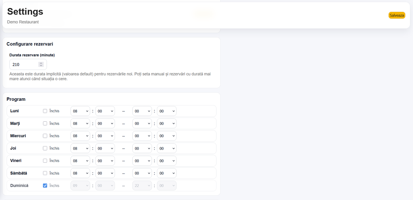 Reservation and opening-hours settings