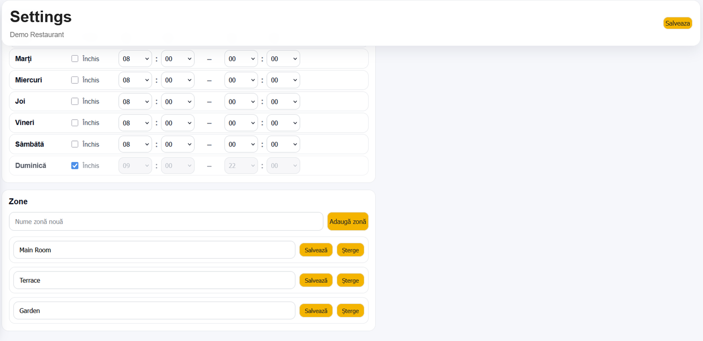 Restaurant area settings